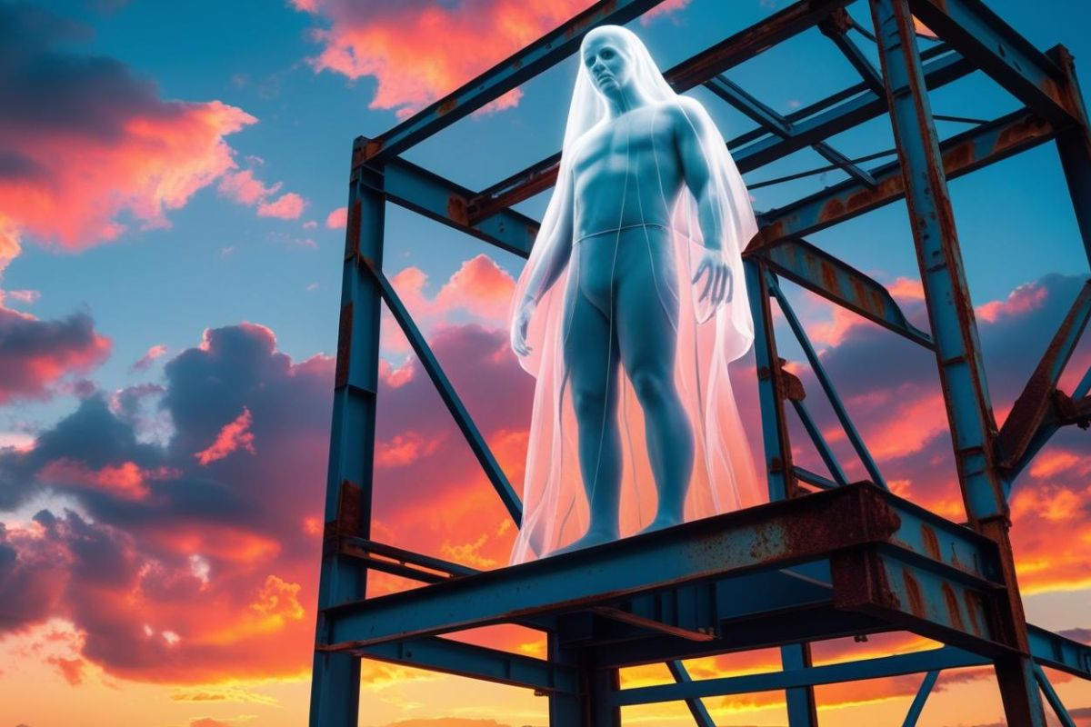 【建て方中】高所に立つ男の影